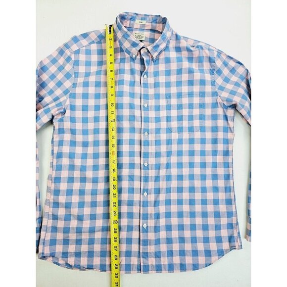 J. Crew Slim Stretch Size XL Men's Blue Pink Check Button Down Long Sleeve Shirt - Picture 10 of 11
